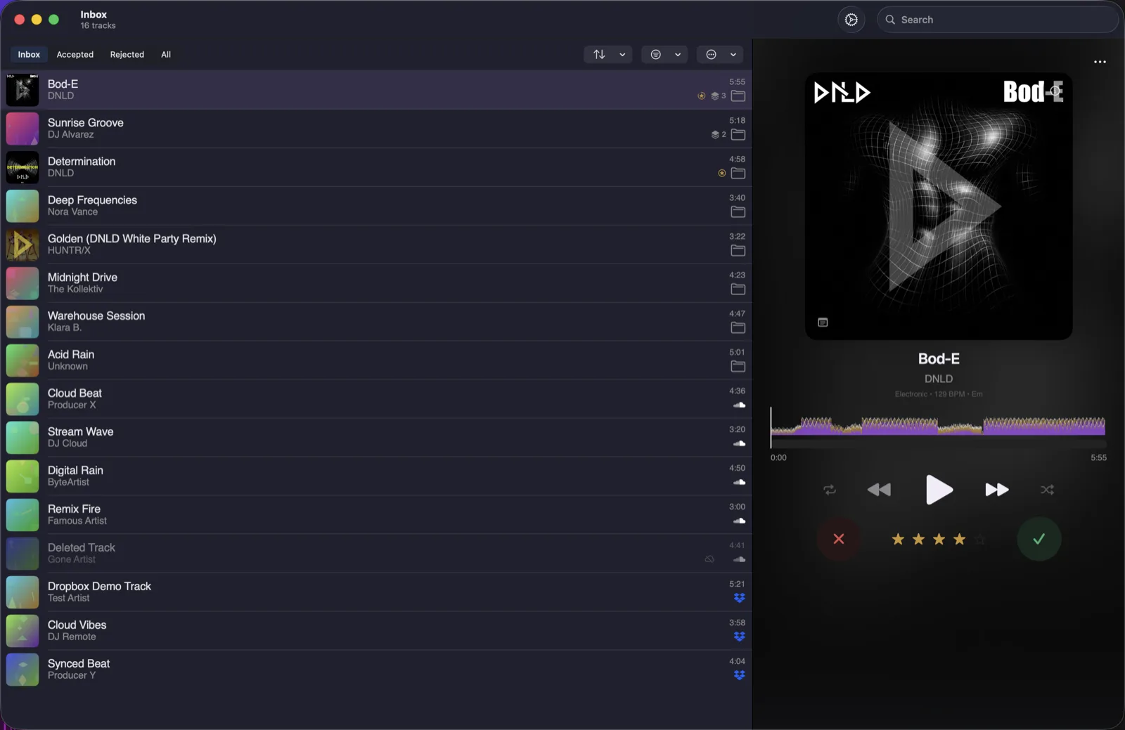 The Cut on macOS — inbox library and now playing view